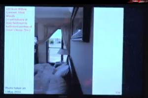 bedroom with curtain held back