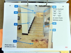 staircase with blue markers