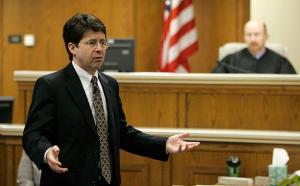 Steven Avery's defense attorney Dean Strang gives his closing arguments in the courtroom on Thursday, March 15, 2007, at the Calumet County Courthouse in Chilton, Wis. Avery is accused, along with his 17-year-old nephew, of killing Teresa Halbach, 25, after she went to the family's rural salvage lot to photograph a minivan they had for sale.  (AP Photo/Morry Gash, Pool)